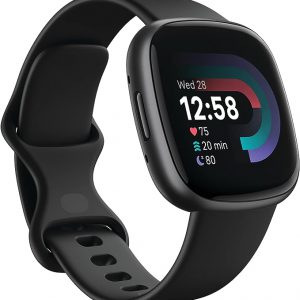 Fitbit Versa 4 Fitness - Reloj inteligente con preparación diaria, GPS, frecuencia cardíaca 24/7, más de 40 modos de ejercicio, seguimiento del sueño y más, negro/grafito, talla única (bandas S y L incluidas) Smadtwath