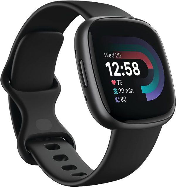 Fitbit Versa 4 Fitness - Reloj inteligente con preparación diaria, GPS, frecuencia cardíaca 24/7, más de 40 modos de ejercicio, seguimiento del sueño y más, negro/grafito, talla única (bandas S y L incluidas) Smadtwath